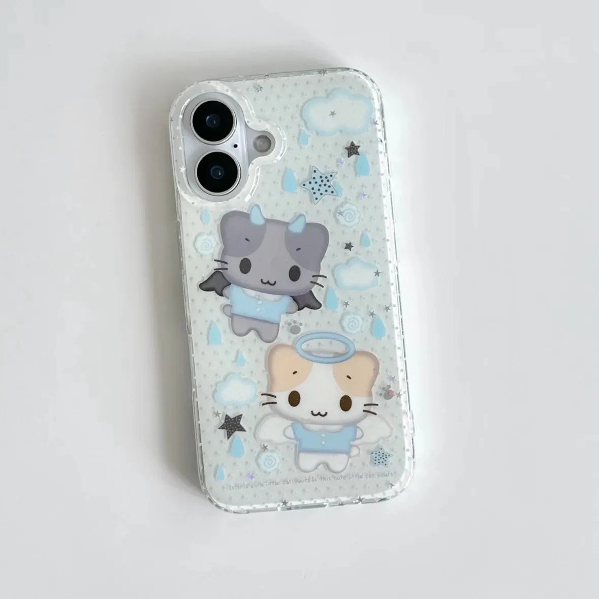 Chuvoso algodão doce anjo gato kawaii dos desenhos animados bonito caso de telefone para iphone 16 15 14 13 12 11 pro max plus y2k menina coração ins capa