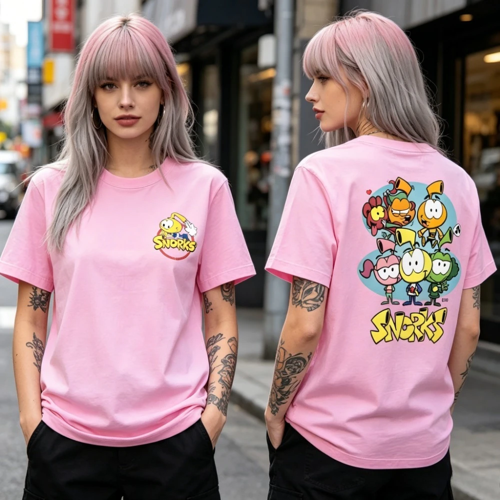

Snorks Summer Casual Cartoon Print Women T-Shirt Cotton Short Sleeve Tees Fashion Tops Unisex Gift Tee for Everyday Wear