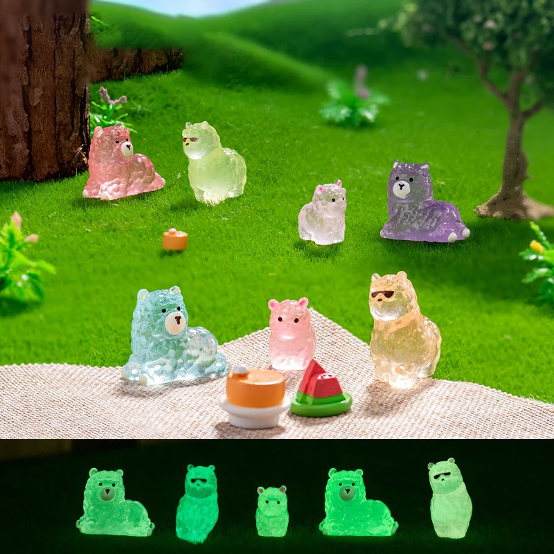 

10Pc Mini Luminous Cute Alpaca Micro Ornaments Miniature Animal Potted Decoration Home Micro Landscape Accessories