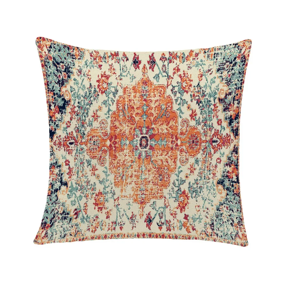 Boho Linen Cushion Cover Sofa Cushion Cover Rustic Farmhouse Throw Pillow Cover Ethnic Geometric Pattern Pillow Cover