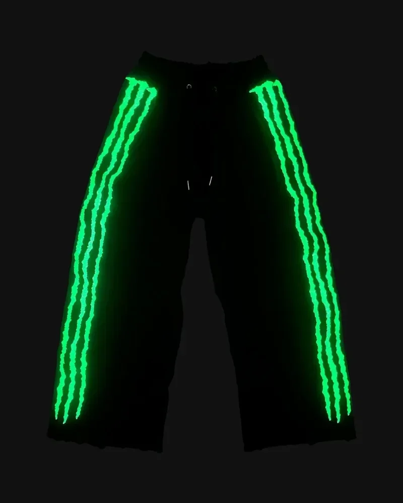 

2025 American Street Harajuku Hip-hop Fashion Luminous Extra-large Striped Print Men Y2k Fashion Loose Cropped Pants Women