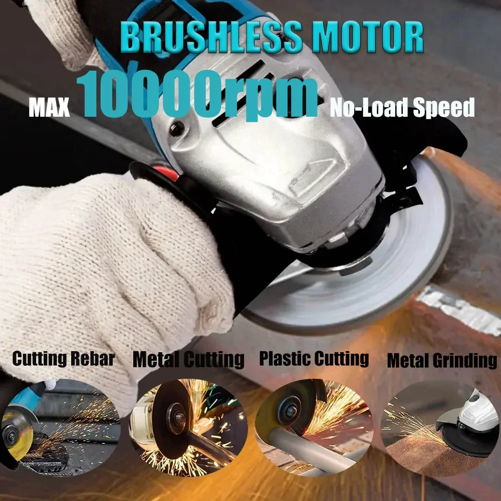 Imagem -06 - sem Escova Moedor de Ângulo Elétrico 10000rpm Máquina Cortador Portátil Recarregável Ferramenta Elétrica Polimento para Makita 18v Bateria 125 mm