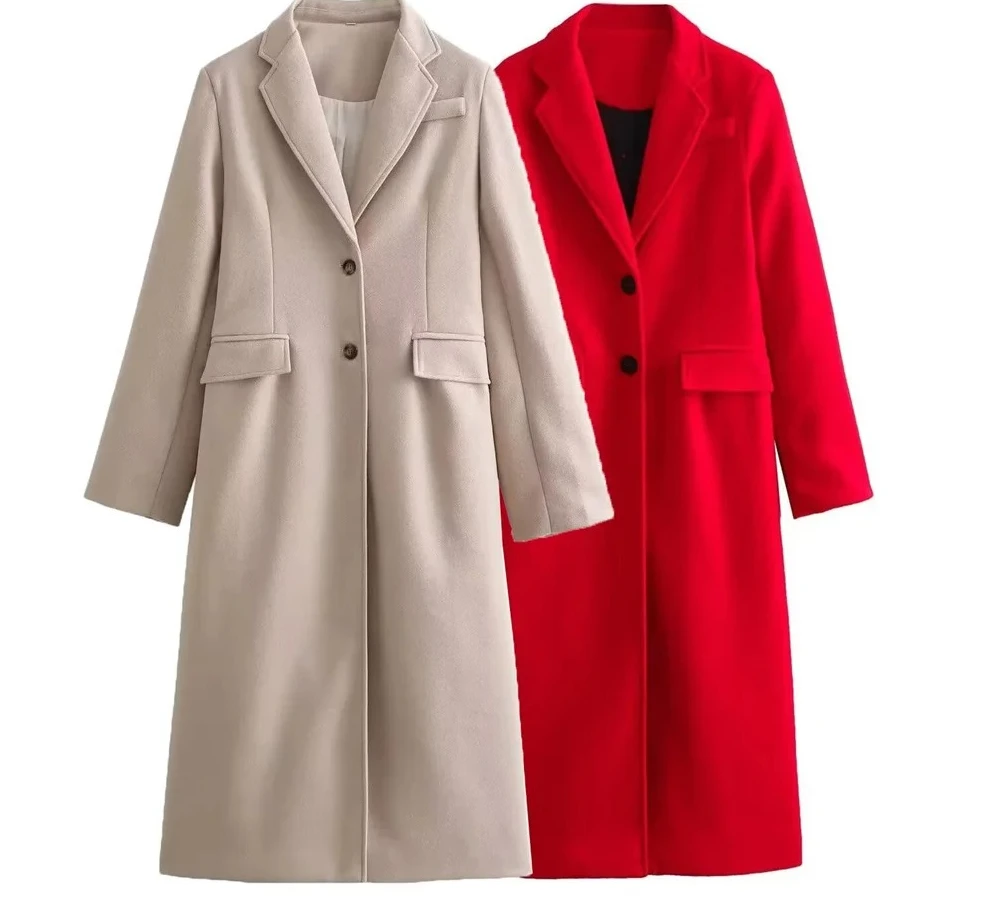 

Autumn and winter new long version minimalist commuting casual lapel long sleeved slim fit coat jacket