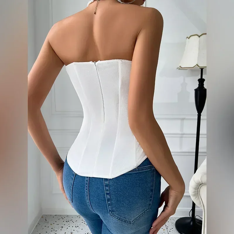 CHUANGERM Sexy Corset Top Solid Color Sleeveless S-neck Backless Bandage Women Push Up Hourglass Body Shaper Bustier Lingerie