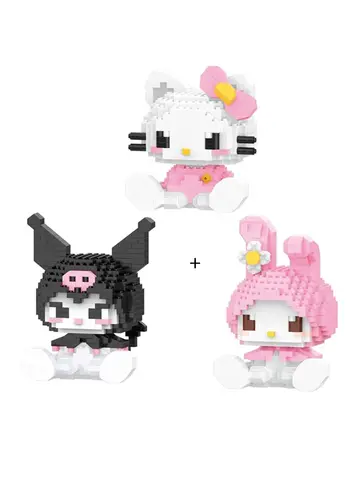 Sanrio Anime Hello Kitty My Melody Cinnamoroll Pompompurin Kuromi Friends Building Blocks Bricks Girl Children Kid Toy Gift Set