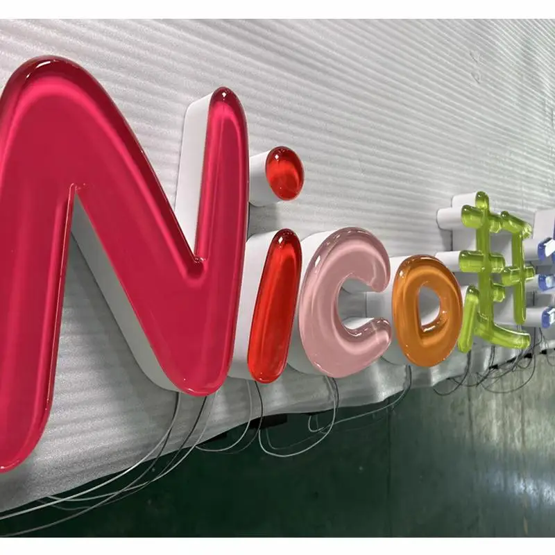 Letras LED de acrílico esférico 3D personalizadas para exteriores, letrero de tienda de plexiglás de gelatina, logotipo de negocios acrílico Macaron