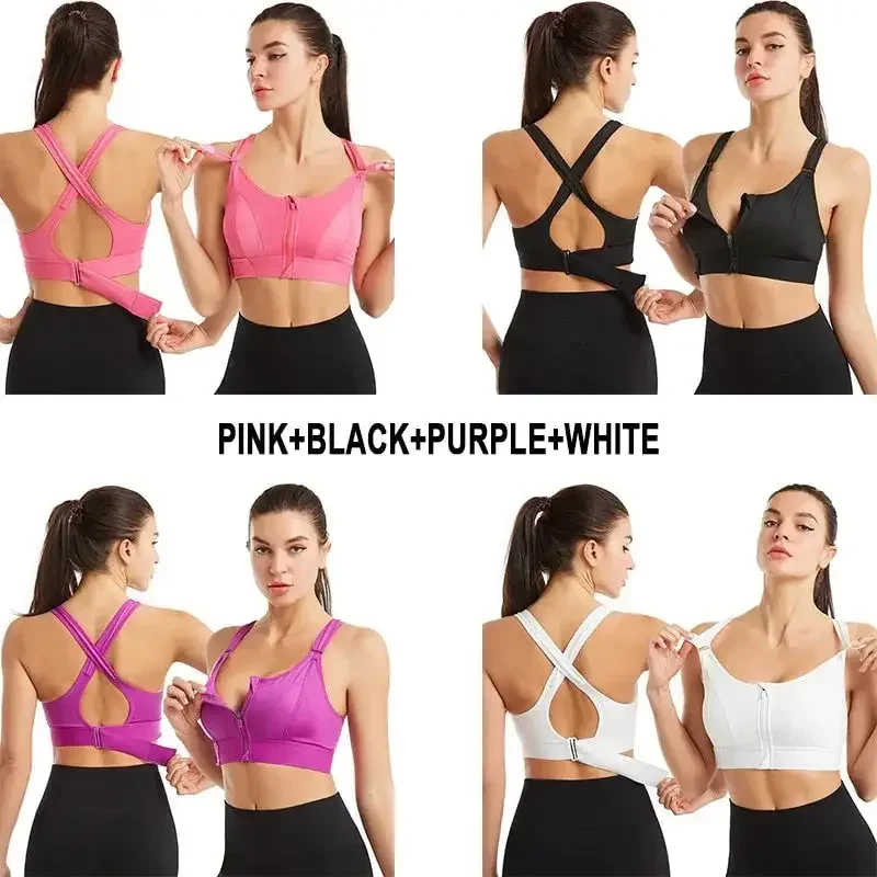 Sujetador deportivo de apoyo inalámbrico para mujer, sujetadores de ejercicio que rebotan para Yoga, diseño de cremallera frontal, soporte trasero, Bralette de realce