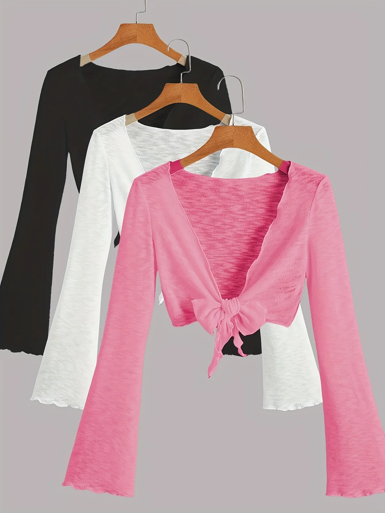 

New women's fashion trend versatile solid color long-sleeved cardigan women's jacket three-piece set