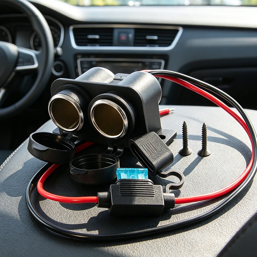 Dual-Hole Car Cigarette Lighter Socket DC 12V-24V Female Charger Socket Plug Power Adapter Car Accessories