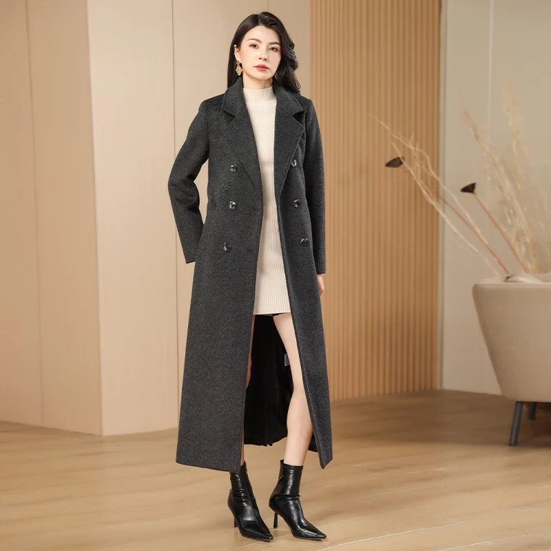 2025 Fall/Winter New Arrival: Dark Grey Wool Double-Breasted Casual Tweed Jacket - Elegant High-End Coat for Office & Daily Wear