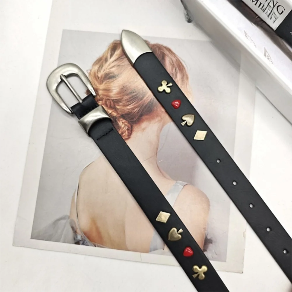 Cool Black Rivet Waistband PU Leather Punk Style Y2K Waist Belt Versatile Gothic Dress Jeans Belt Spicy Girls