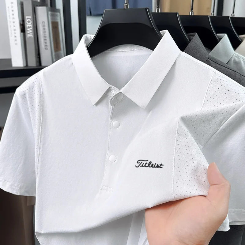 Designer Edition Men Short-Sleeved Polo Shirt Lapel Button Vent Hole Letter Print Polo Shirt Fashion Trend Hit Product for Men