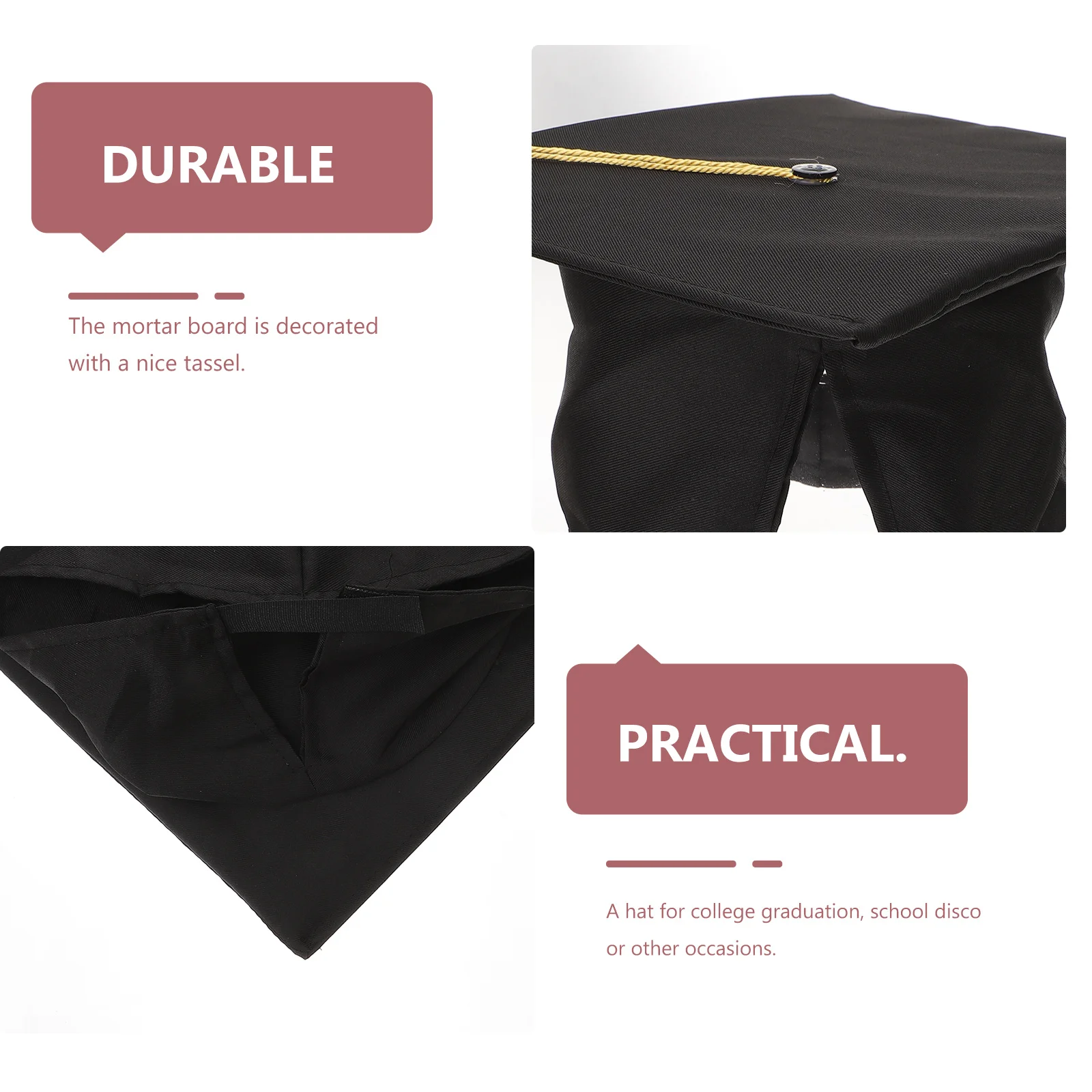 

Adult Adjustable Black Graduation Hat Yellow Tassel College Student Board Cap Unisex Graduation Party Celebration Accessory