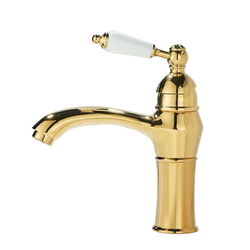 

French retro faucet all-copper single-handle bathroom universal under-counter basin faucet ceramic handle hot and cold American