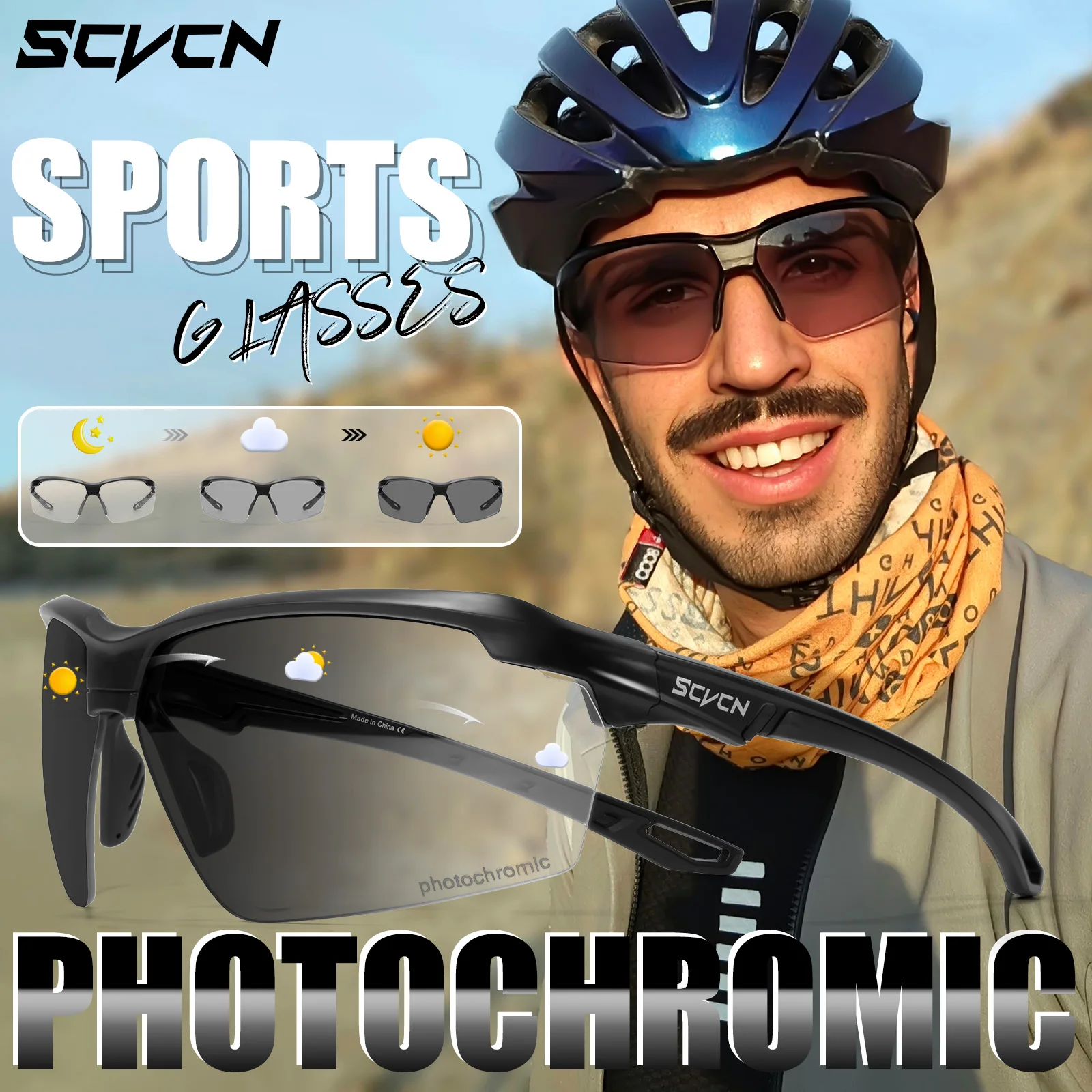 SCVCN Fotocromático Ciclismo Óculos para Homens e Mulheres, MTB Óculos De Sol, Road Bike Eyewear, Esportes ao ar livre Correndo Óculos, UV400