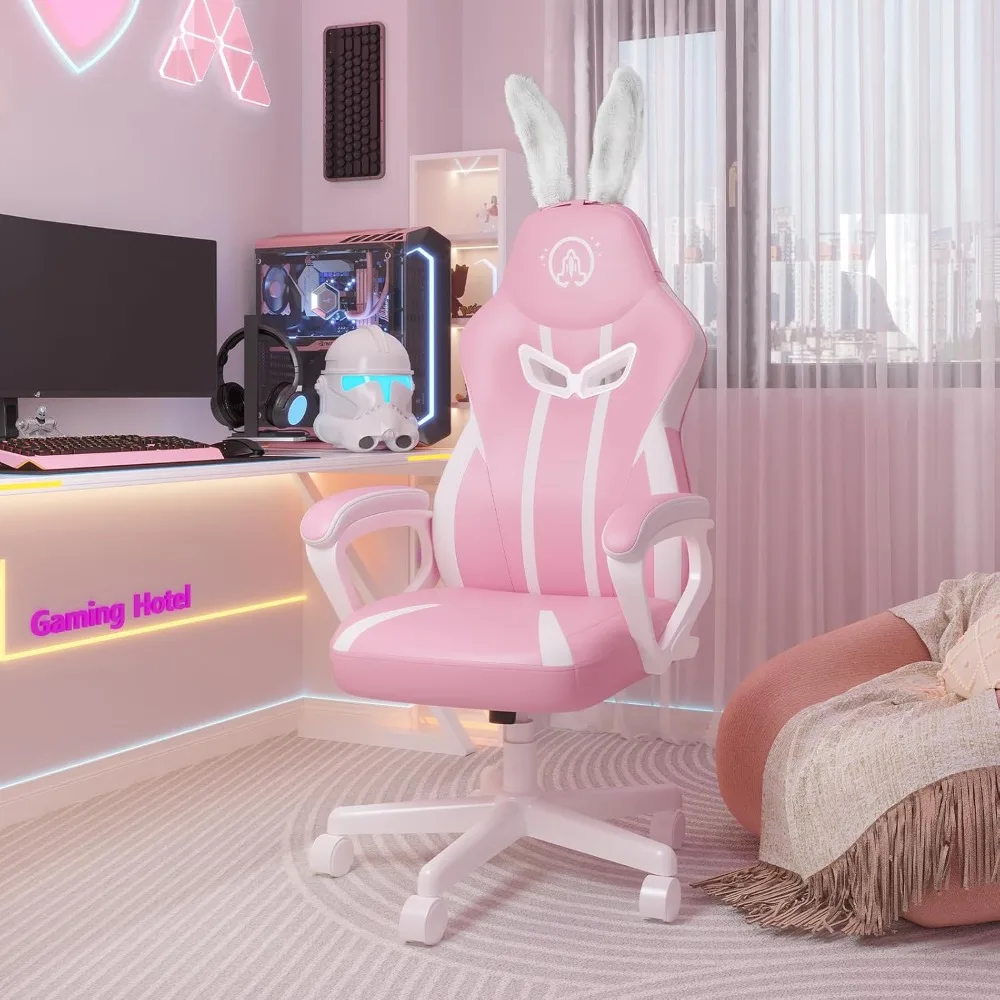 Pink Gaming for Girls,Kawaii Gamer Chair for Teens Adults Women Computer Chair Ergonomic PC with Lumbar Support