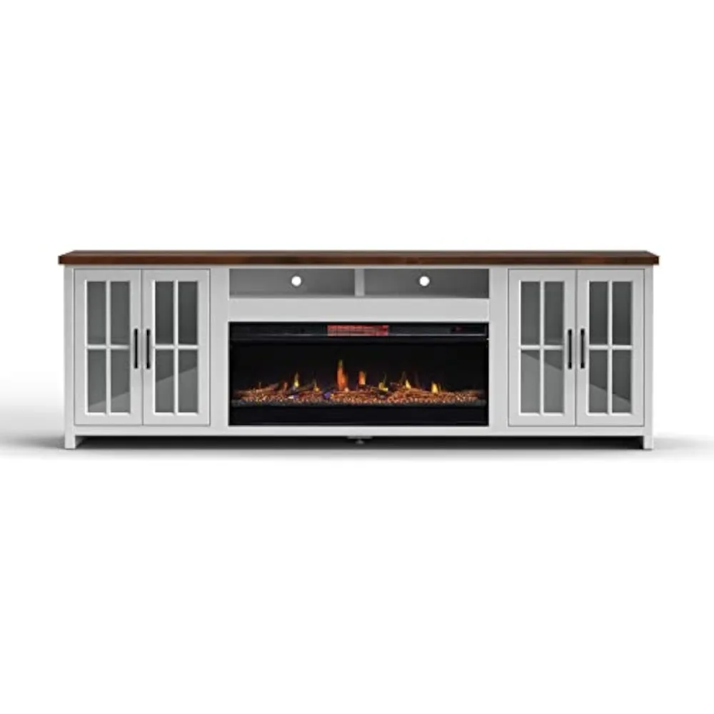 

Hampton Modern Farmhouse 97 inch Electric Fireplace TV Stand Entertainment Center, Accommodates TVs up to 100 inches