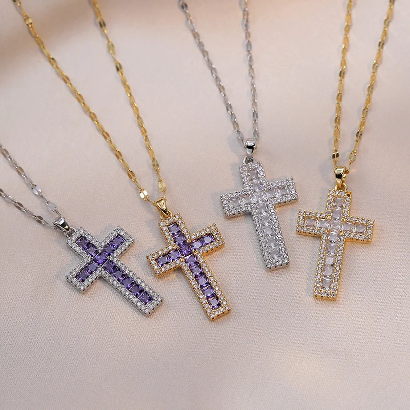 Fashionable Colorful Sacred Cross Pendant Necklace Gives Women A Sense of Light Luxury and Niche Design