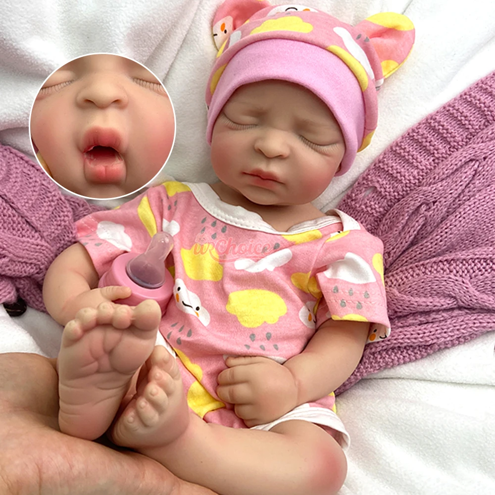 

Lifelike 17" Hand-Painted Silicone Reborn Baby Girl Open Mouth Soft Weighted Body Newborn Sleeping Doll Christmas Gift Toy
