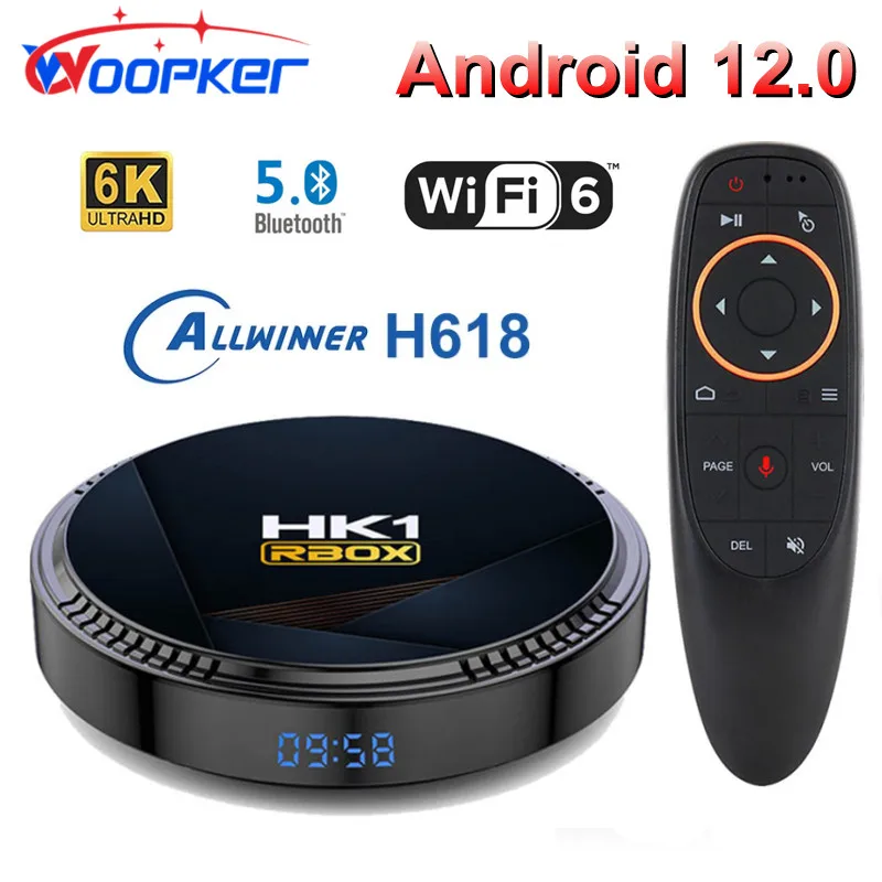 WOOPKER Android 12 TV Box HK1 RBOX H8 Allwinner H618 6K HDR10+  Media Player 4GB 128G Wifi6 BT5.0 Google Voice Fast Set Top Box