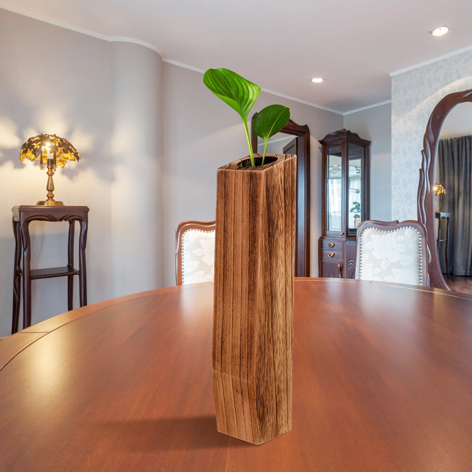 

Elegant Wooden Vase Leakproof Design Retro Style Artificial Flower Holder for Home Decor Office Space Creative Plant Pot
