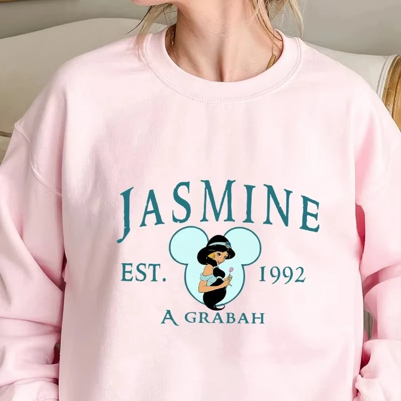 Felpa con cappuccio Disney Princess Jasmine, per ragazzi e ragazze, tessuto leggero, cotone, adatta per abbigliamento autunnale e invernale,