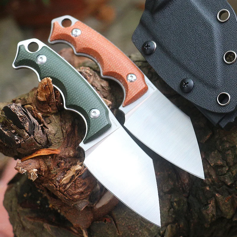 RHON Full Tang Fixed Blade Knife Sandvik14c28n G10 Handle Outdoor Camping Straight Cutting Rope Knives with Kydex Sheath Protect