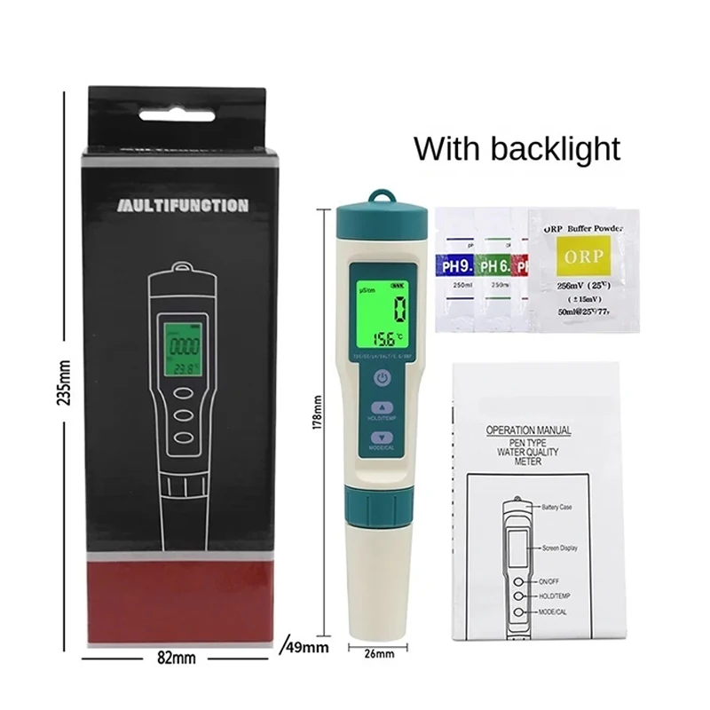 8in1 water quality tester PH/ORP/EC/TEMP/LCD backlight waterproof IP67 water quality tester multifunctional analysis instrument