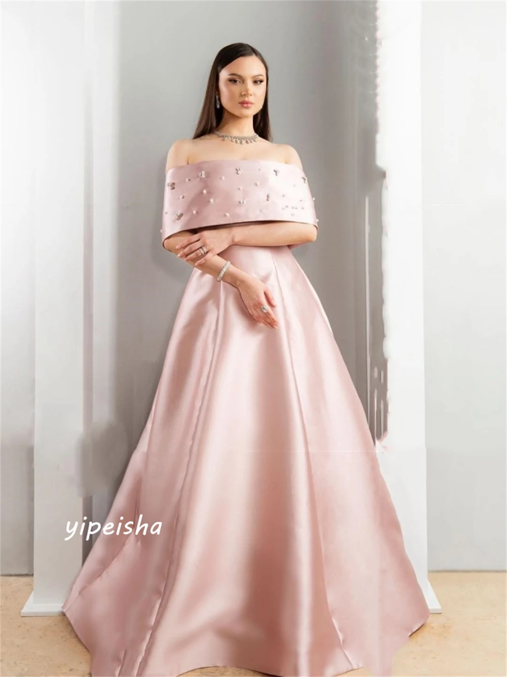 Customized Ball    Elegant Exquisite Off-the-shoulder  Gown Celebrity es Beading Charmeuse Evening