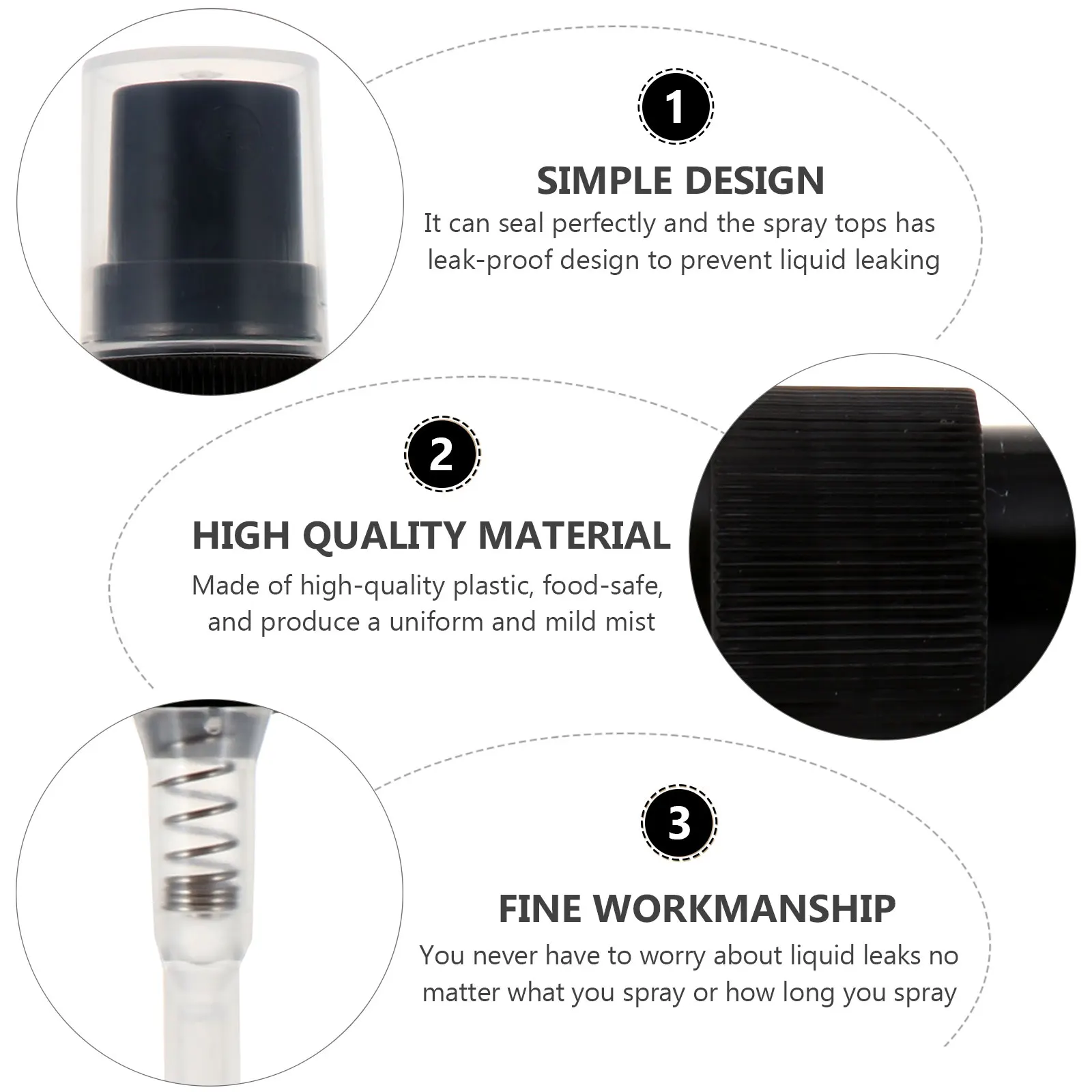 20 Pcs Black Spray Heads Alcohol Bottles Fine Mist Pump Tops Sprinkler Accessories Plastic Bottle Nozzle Reusable