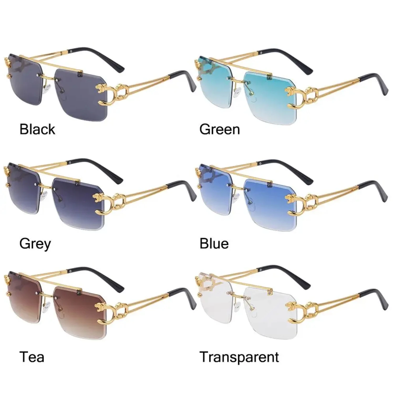 Retro Cheetah Decoration Rimless Sunglasses  Women Men Metal Steampunk Sun Glasses Frameless Fashion Shades UV400 Eyewear