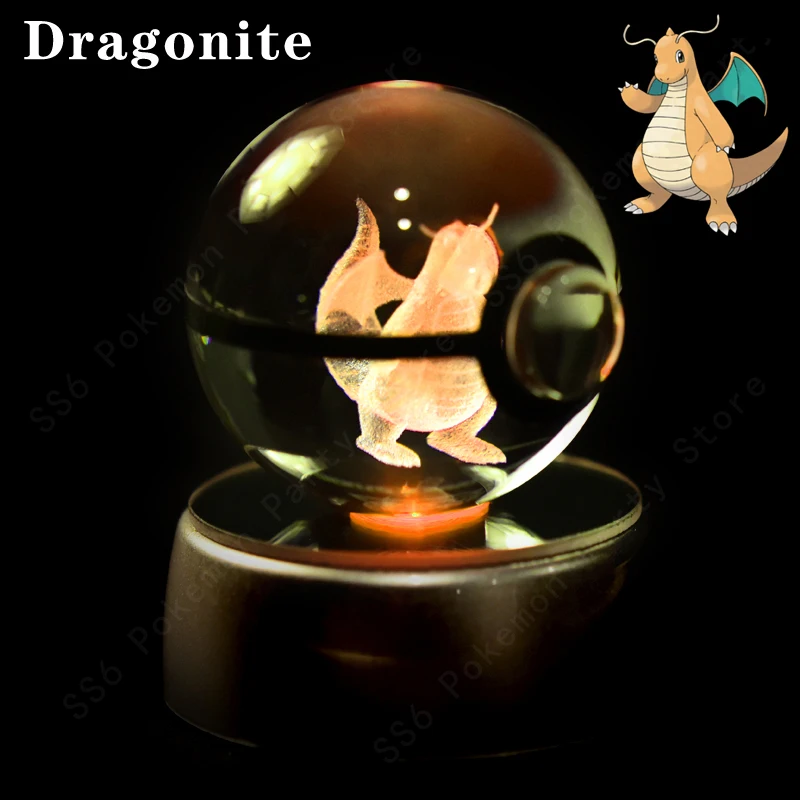 Pokemon Kristallen Bol 3D Pikachu Mewtwo Gengar Pokébal 3D Nachtlampje Glazen Beeldje Pokemon Kristallen Bol Kinderverjaardagscadeau