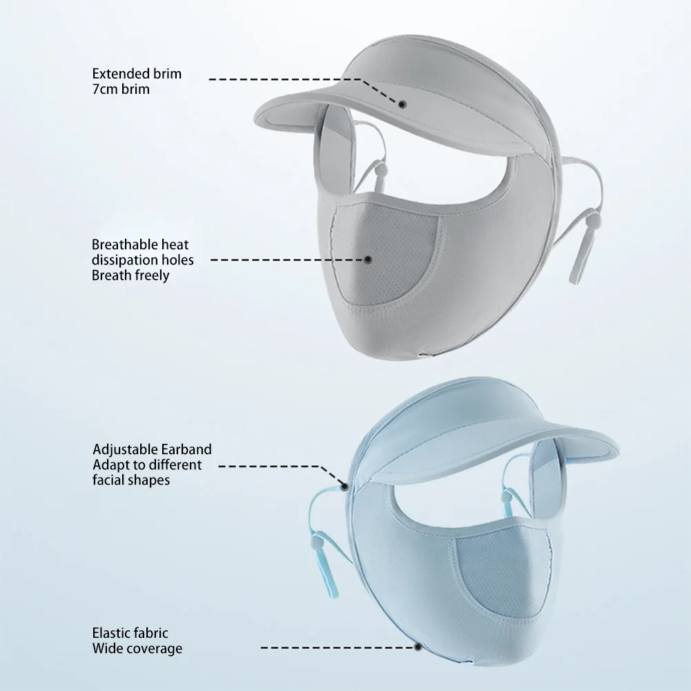 Women Ice Silk Sun Mask Adjustable UV Protection Face Cover Outdoor Sun Hat Sun Protection Hat for Outdoor Sports