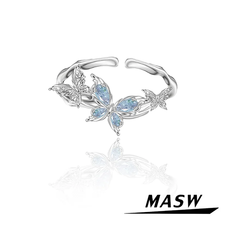 

MASW Original Design Delicate Style Fairy Blue Butterfly Rings For Girl Women Gift Popular Finger Jewelry Accessories