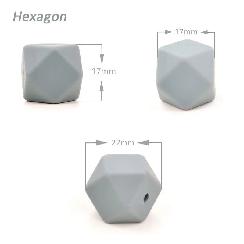 LOFCA-Cuentas hexagonales de 17mm, cuentas geométricas de silicona, sin BPA, mordedores masticables para bebé, Clip para chupete de dentición, venta