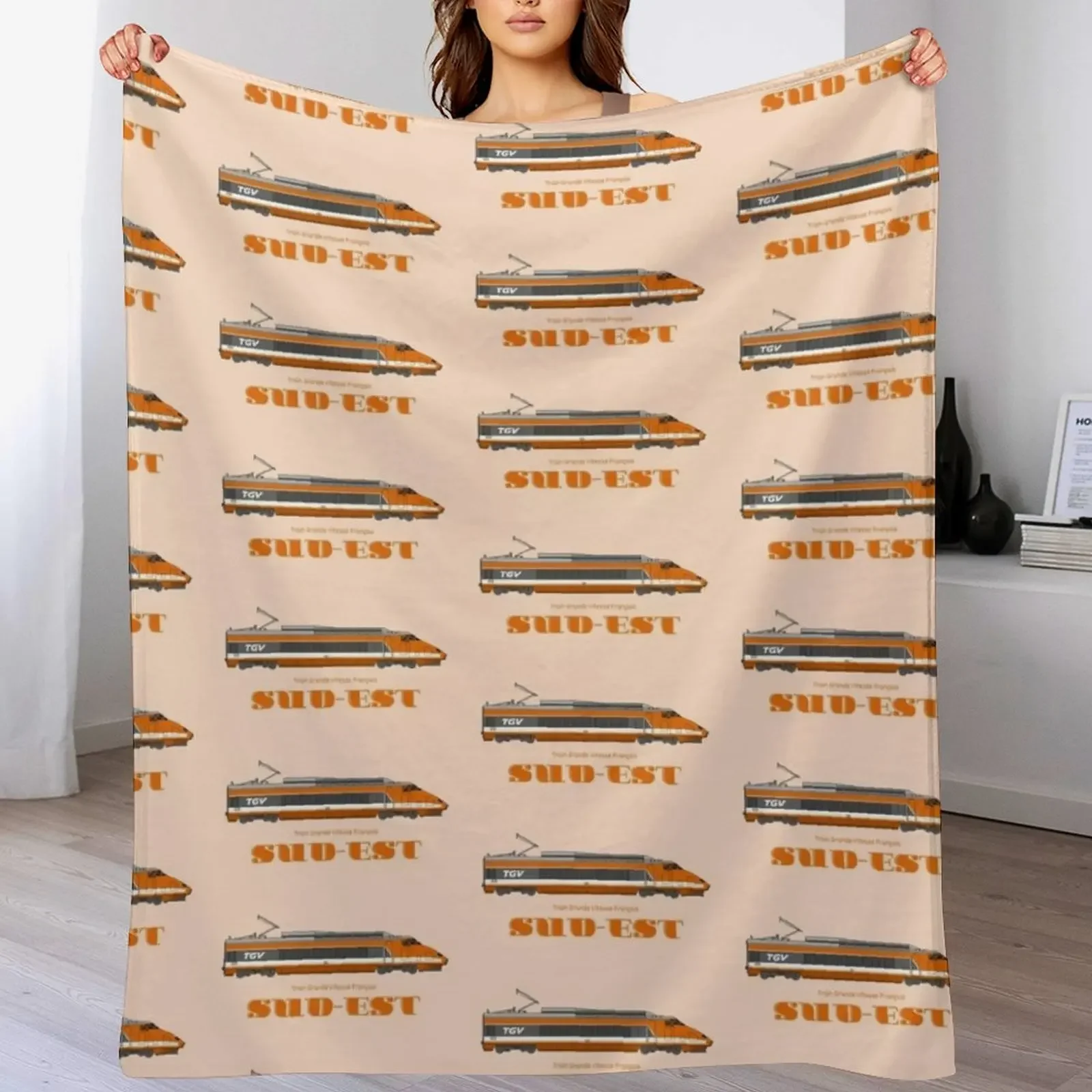 TGV Sud-Est Locomotive Artwork Throw Blanket All Weather Soft Throw Blanket for Sofa