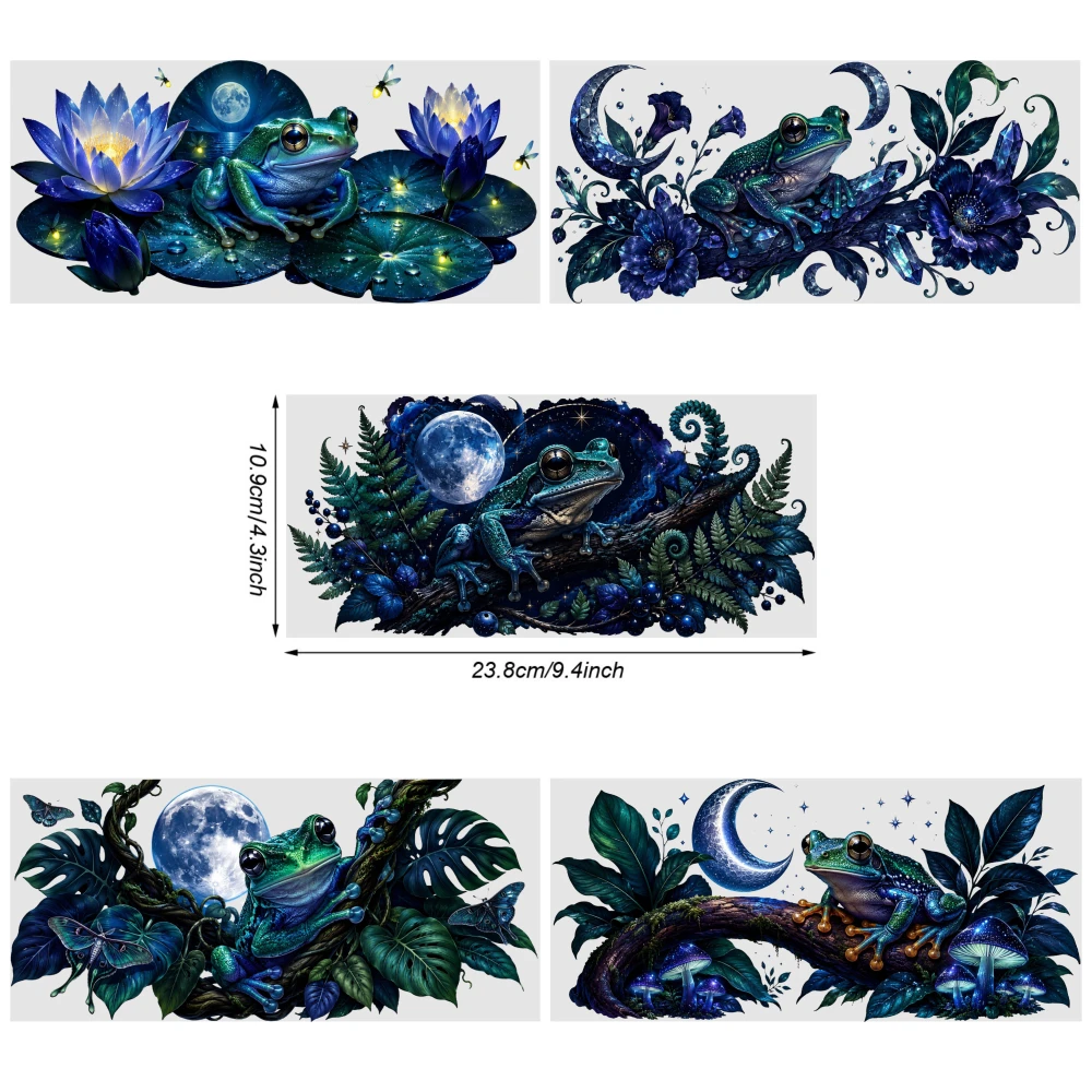 5 Sheets Mystical Frog Moonlight Botanical Art UV DTF Stickers Plastic Self-Adhesive Labels Waterproof Rub on Transfers UV DTF