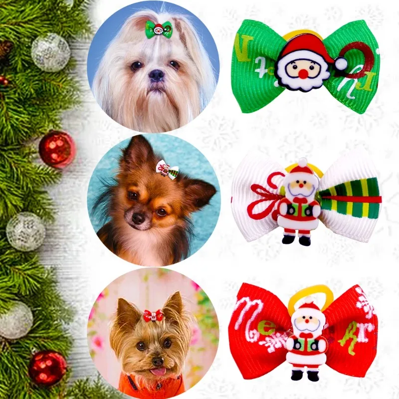 10/20Pcs Christmas Dog Bows Samll Dog Hair Bows Rubber Bands Cute Grooming Holiday Party Pet Supplies Pet Dog Accessories