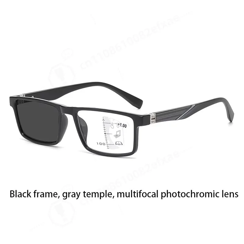 Progressive Multifocal Reading Glasses, Photochromic Blue Light Blocking, HD Lens, For Square Face, Smart Dual Focus Eyewear