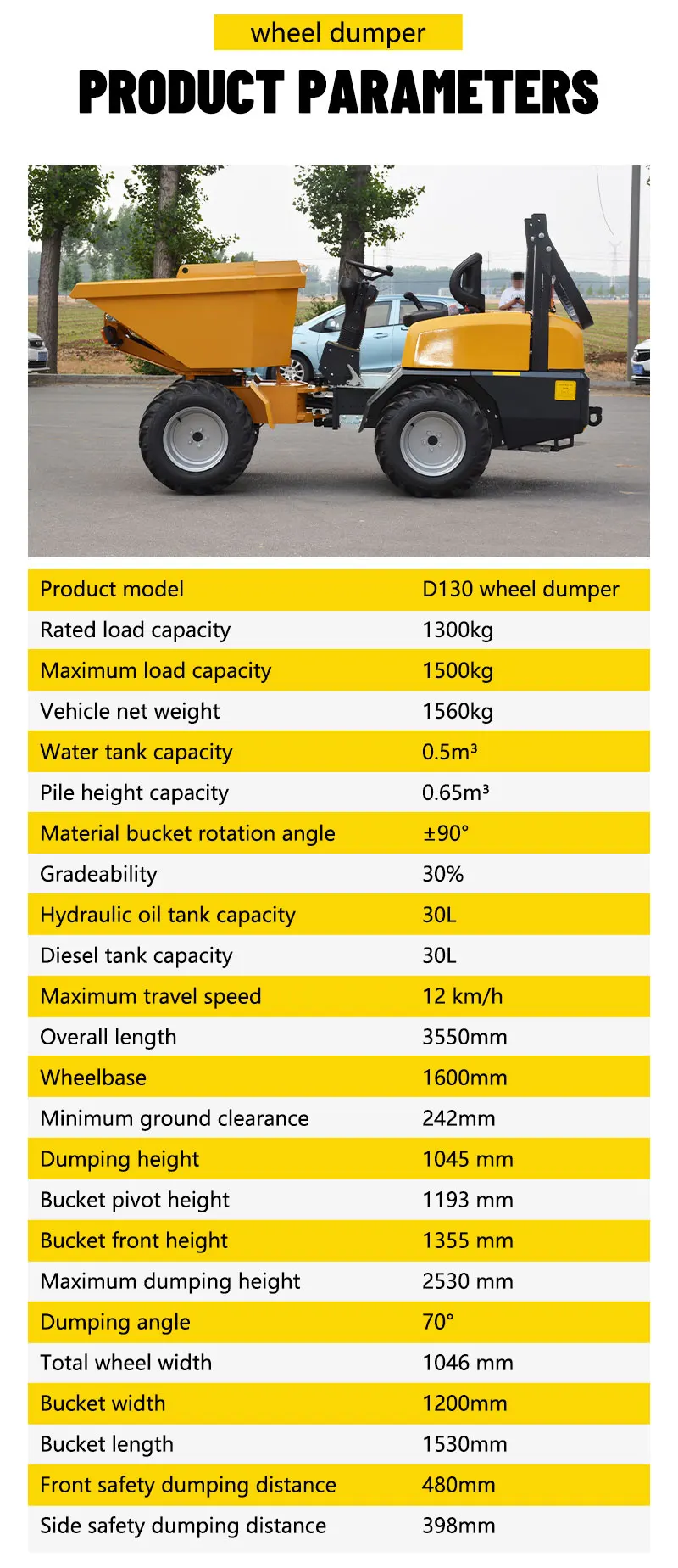 Mini-Hydraulik-Raddumper 1300kg Kompakter Muldenkipper für Landwirtschaftliche und Landschaftsbau-Projekte – Detail 8