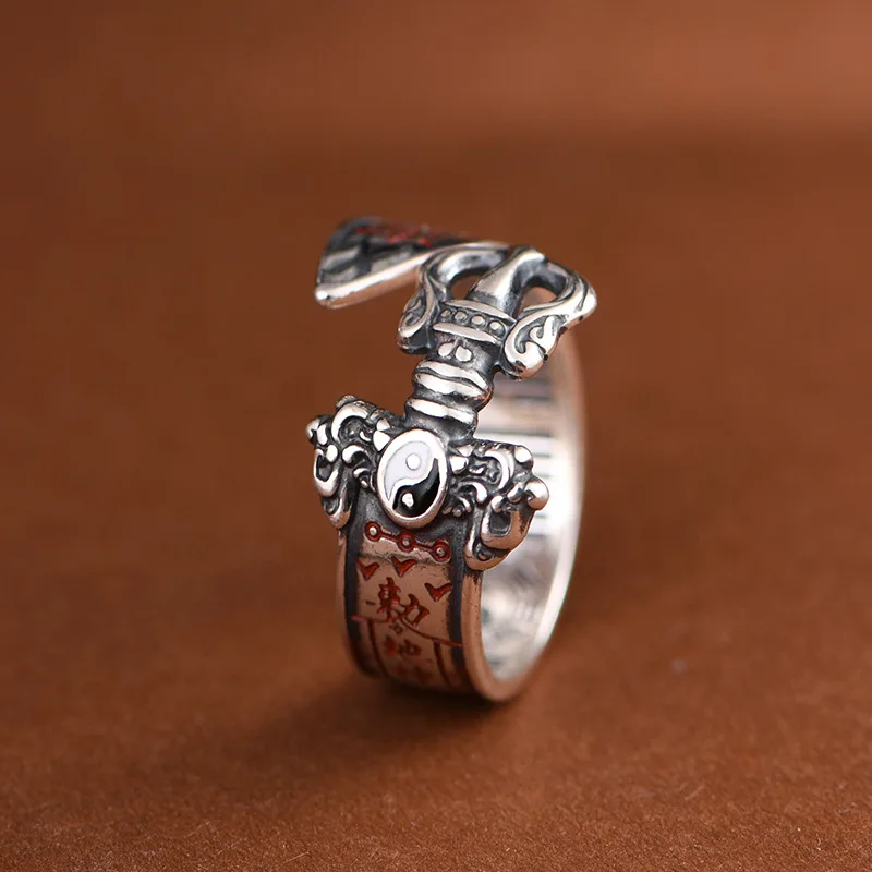 New S925 Sterling Silver Jewelry Vintage Personality Tai Chi Seven Star Sword Engagement Ring Selected Gifts for Men and Women