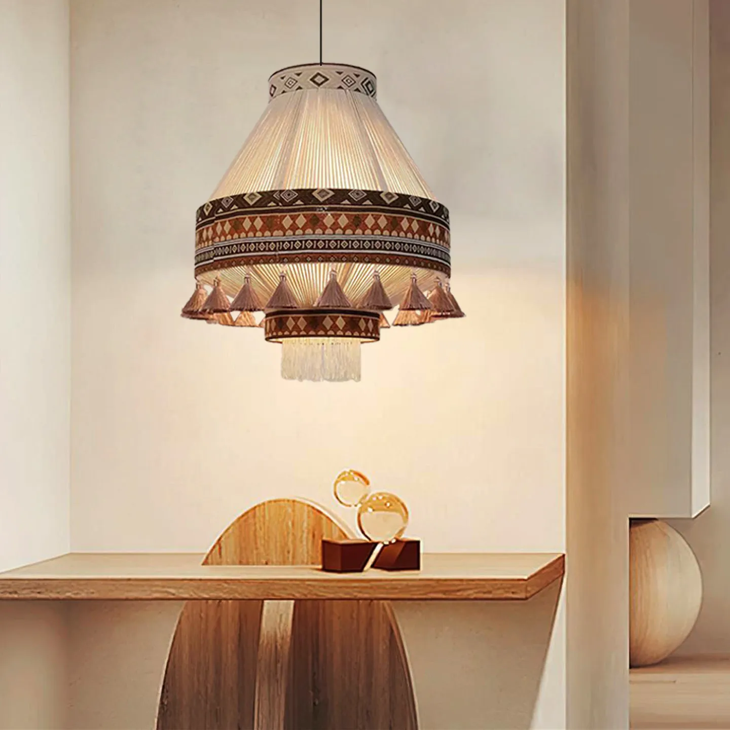 Bohemian fabric hemp rope chandelier living room bed and breakfast restaurant lamp retro ethnic style interior decoration lamp