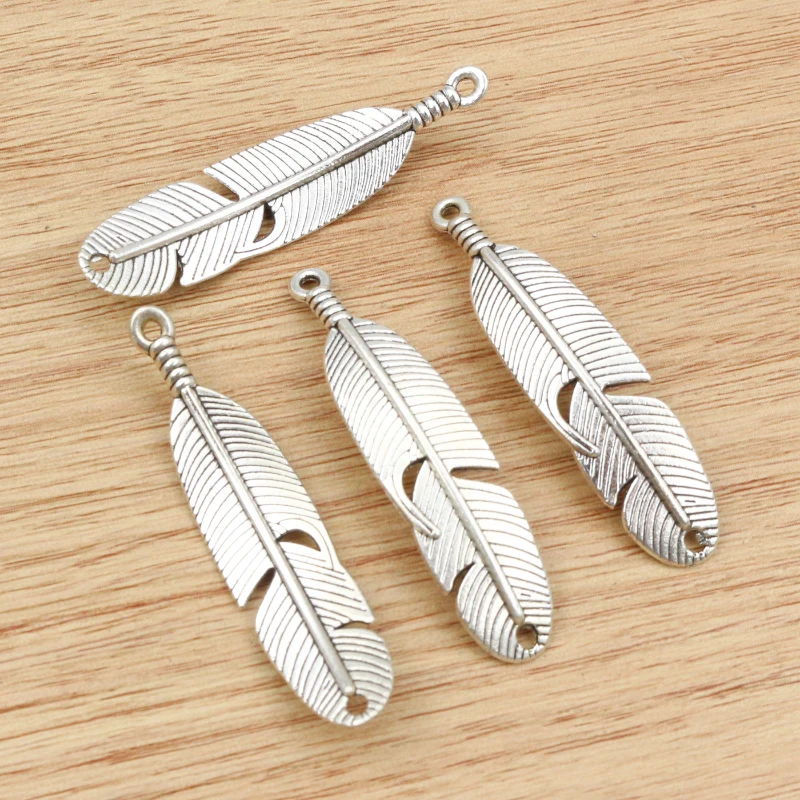 6pcs 46x11mm Black/Antique Silver Plated /Bronze/Gold Color Feather Handmade Charms Pendant:DIY for bracelet necklace