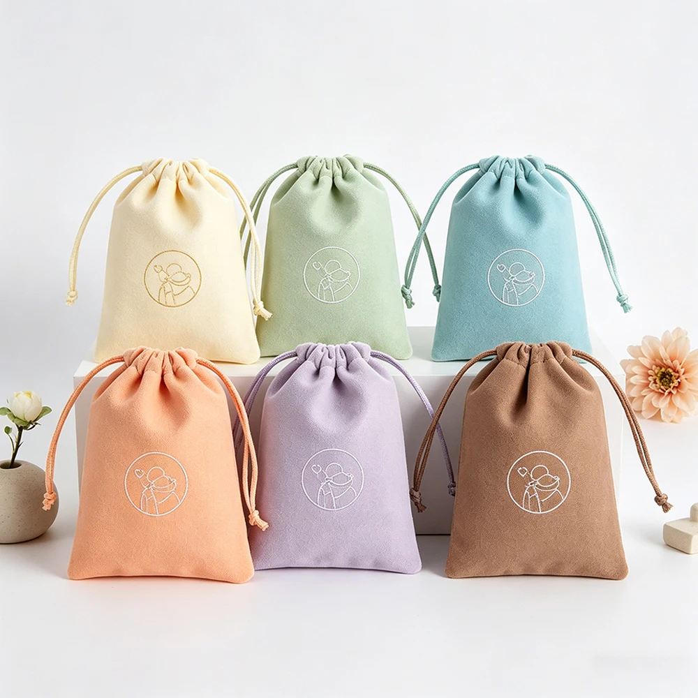 

50pcs Velvet Drawstring Pouches Custom Logo 9x12cm Necklace Hairpin Earrings Bangle Jewelry Perfumery Packaging Organizer Bag