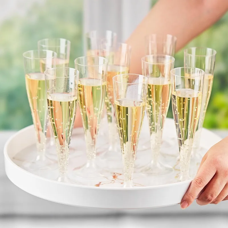 100pcs 5oz Disposable Cups Sparkling Champagne Bar Cups Plastic Champagne Flutes Clear Toasting Glasses for Weddings Party