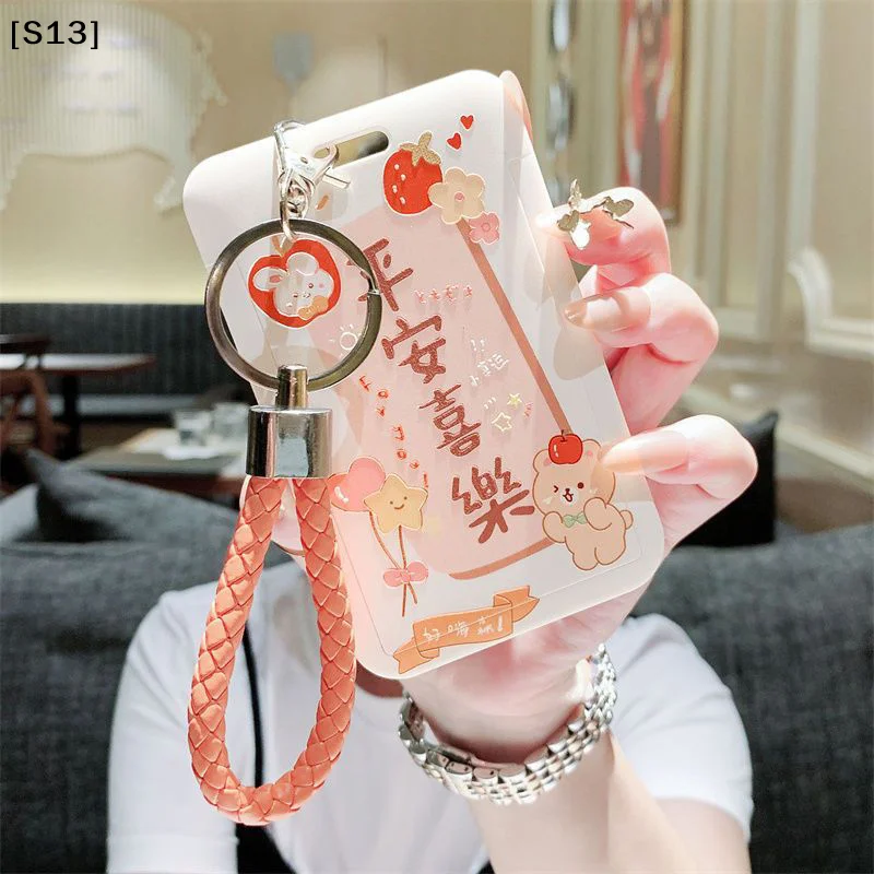 Cartoon Stitching Card Holder Hanging Rope Keychain Subway Card With ID Card Holder Girl Key Accessories[Q]Q@