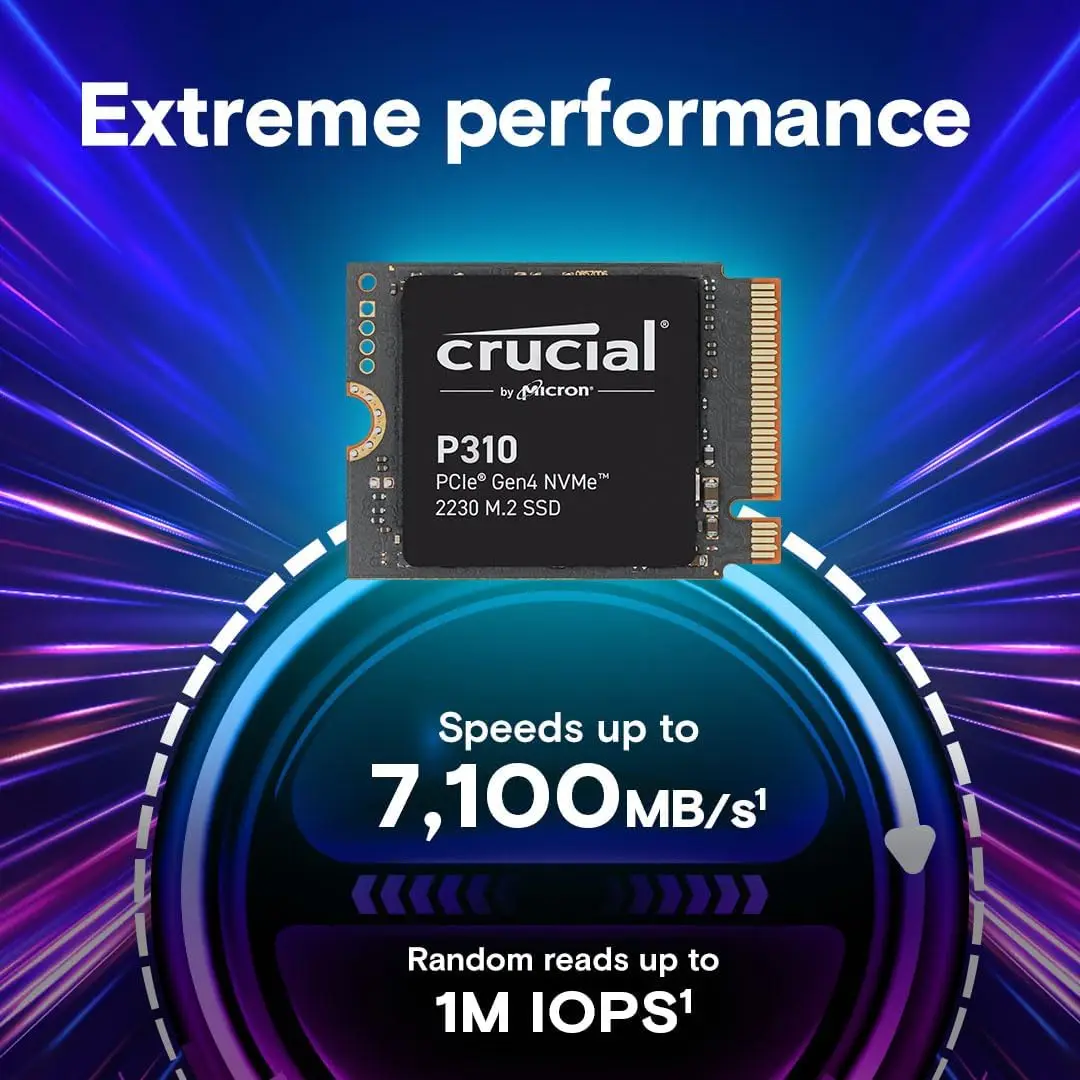 Crucial P310 1 تيرابايت 2 تيرابايت PCIe Gen4 2230 NVMe M.2 SSD - ما يصل إلى 7,100 ميجابايت/ثانية - Uplevel وحدة التحكم الخاصة بك - محرك الأقراص الصلبة الداخلي (الكمبيوتر الشخصي)