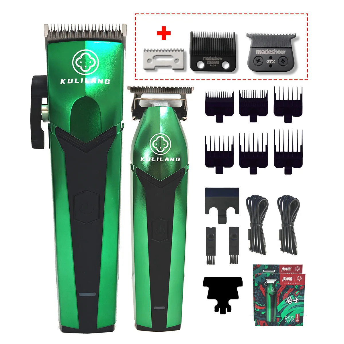 KULILANG Madeshow R66 R55 Green Professiona Electric Hair Clipper Powder metallurgy steel blade 7200RPM trimmer For Man‘s barbes