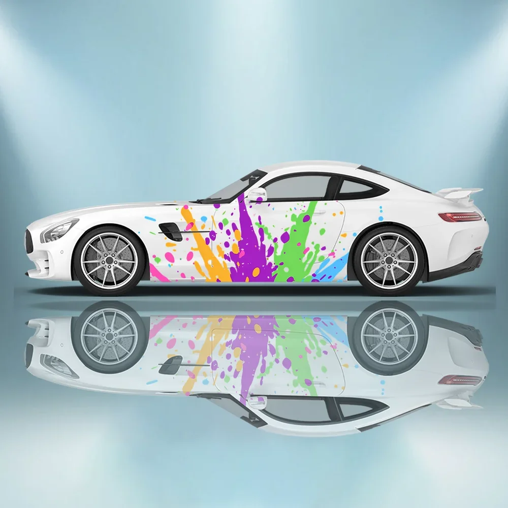 Cool Racing Colorful Splash Car Side Sticker Vinyl Self-adhesive Paper Motorsport Paint Decal Suitable for Truck Suv Decoration
