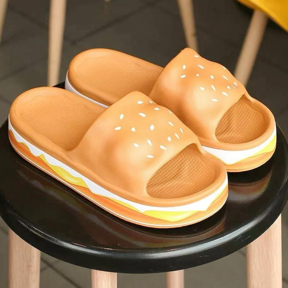 

Креативные тапочки для гамбургеров с имитацией мягкой подошвы, толстая подошва, тапочки для гамбургеров из ЭВА, нескользящие забавные 3D горки для гамбургеров для спальни
